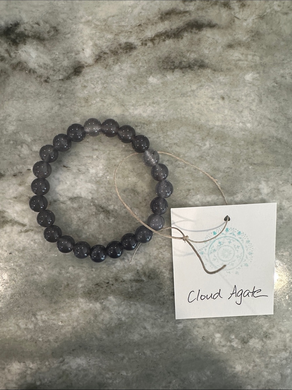 Reiki Infused Grey Cloud Agate Natural Stone Beaded Bracelet